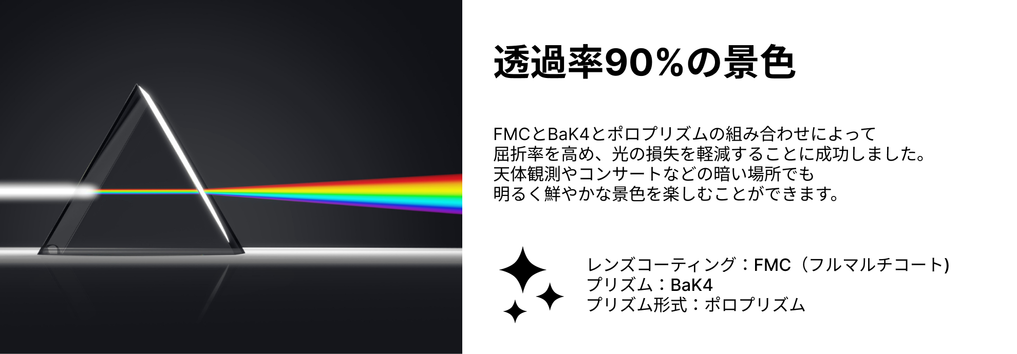 双眼鏡 10倍 50mm 透過率90%の景色 レンズコーティング FMC フルマルチコート プリズム BaK4 プリズム形式 ポロプリズム